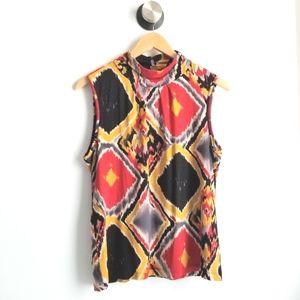 Cable & Gauge Sleeveless Top Abstract Black Gold Red Petite L NWT